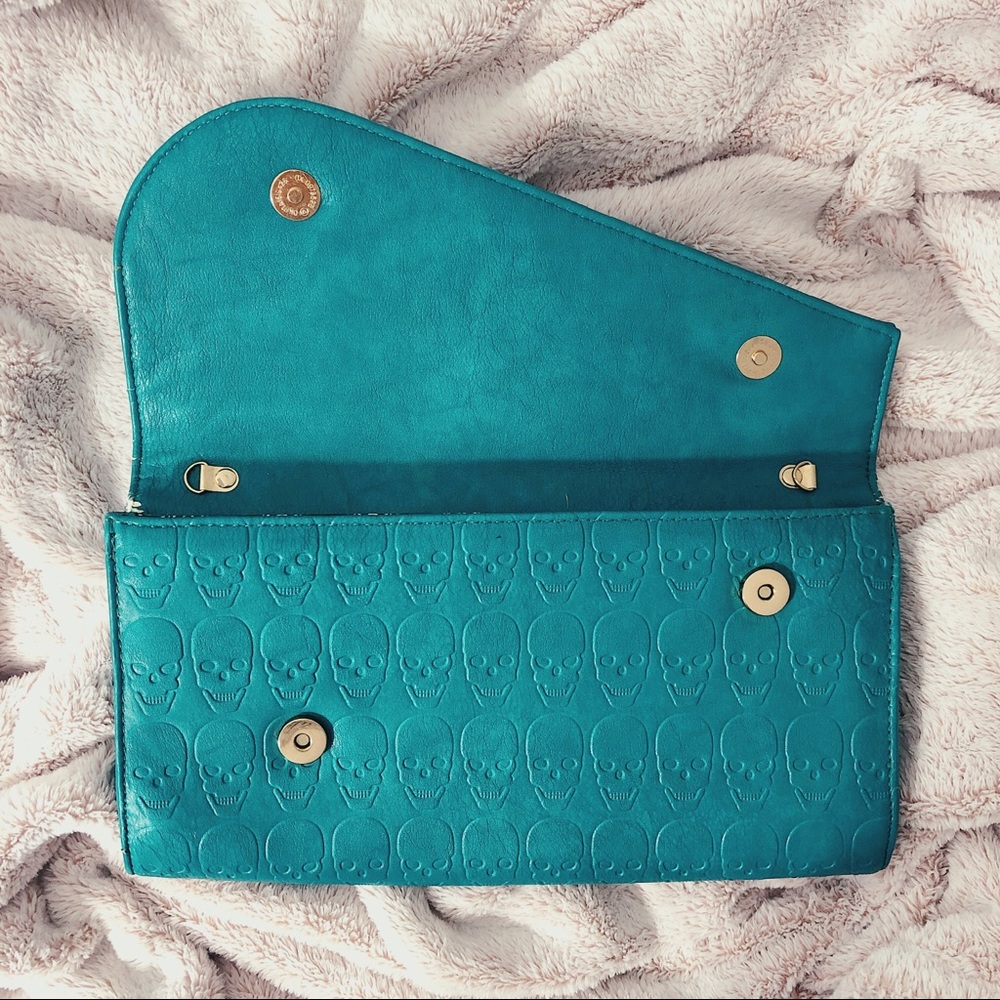 Orange Caramel Skull Teal Clutch